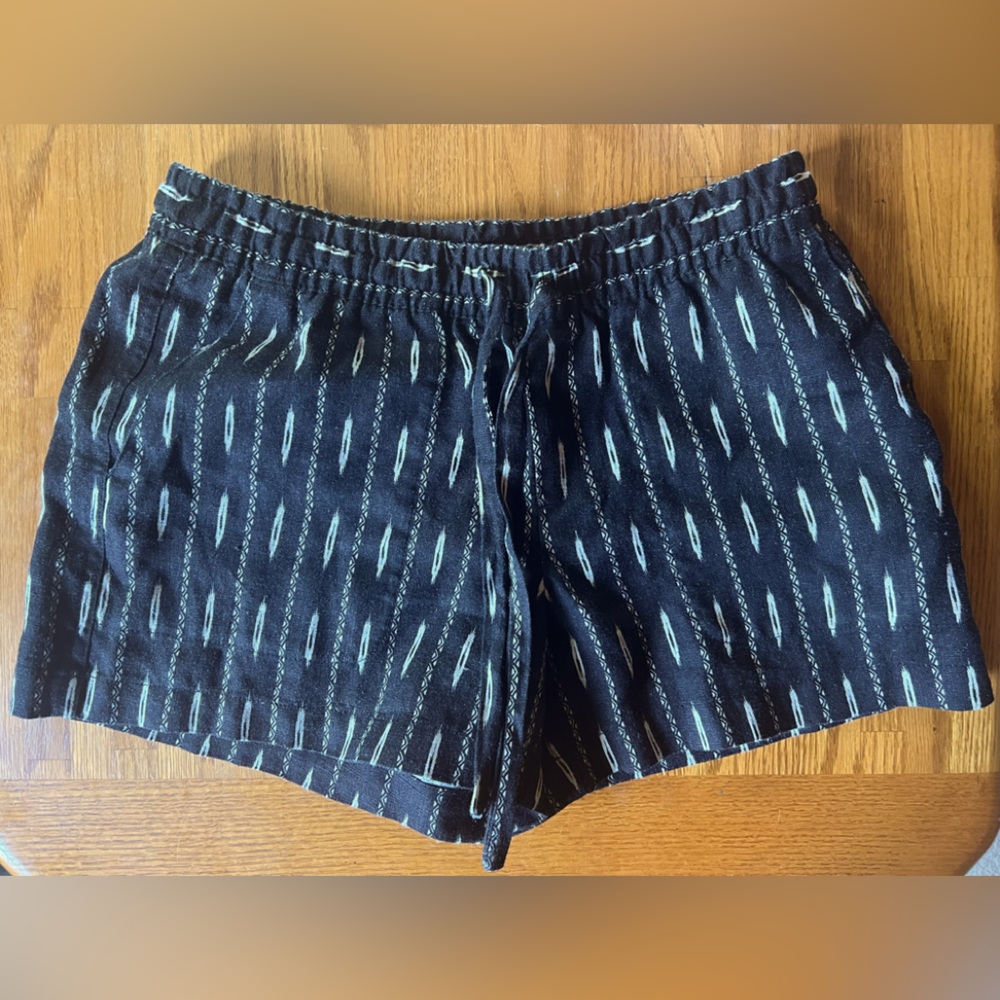 🩳 NWT Garnet Hill Black/Cream Printed Coastal Linen Shorts 🩳